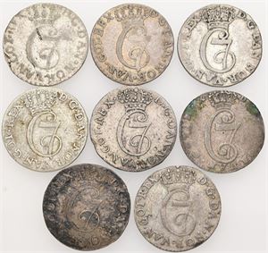 Samling 2 skilling, alle forskellige. (8)