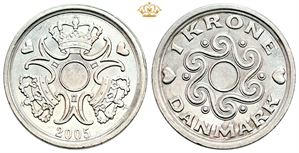 1 krone 2005 - fejlmønt uden hul