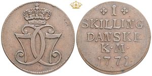 1 skilling 1771 - fejlmønt, brockage