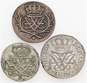 1/2 skilling 1719, 2 skilling 1711, 4 skilling 1729. (3)