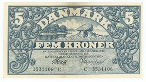 5 kroner 1935 C, nr. 3531106