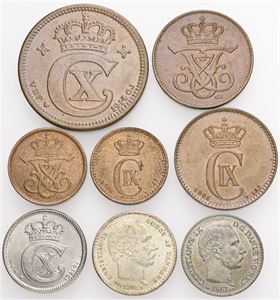 Skillings- og årgangsmønter, pæne eksemplarer. (8)