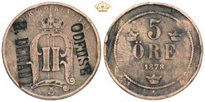 5 öre 1878 - kontramarkeret H. Demant Odense.