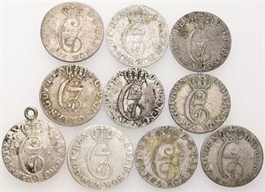 Samling 2 skilling, alle forskellige. (10)