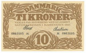 10 kroner 1925 M, nr. 0863105