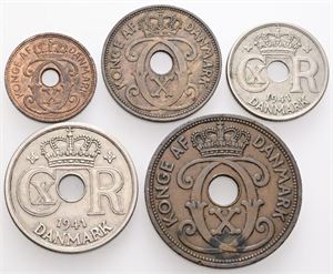 1, 2, 5, 10 og 25 øre 1941. (5)