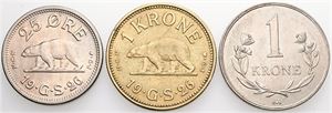 25 øre 1926; 1 krone 1926, 1964. (3)