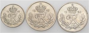 10 øre 1949; 25 øre 1949, 1950 - pæne. (3)