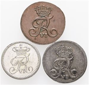 Skilling 1809, 1812, samt 2 rigsbankskilling 1836. (3)