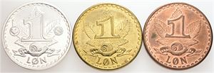 1 Løn 2002, kobber, messing; 1 Løn 2014, sølv. (3)