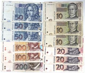 Collection, used banknotes, 12 pcs., in total 640 Kuna. (12)