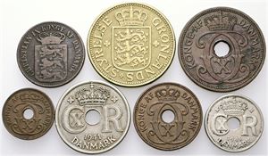1-25 øre 1941; 1 krone 1926; 1 cent 1883. (7)