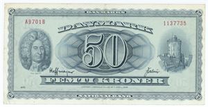 50 kroner 1970 A9, nr. 1137735, Hoffmeyer / Valeur