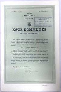 Køge Kommunes 25-aarige lån af 1947 - 2000kr. - Indfriet/Annulleret