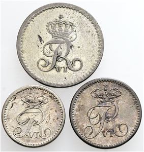 2 og 3 rigsbankskilling 1836; 8 rigsbankskilling 1819 - flere pæne. (3)