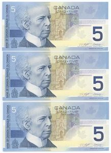 5 Dollars 2002, 3 pcs., with consecutive serial numbers. (3)