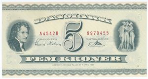 5 kroner 1954 A4, nr. 99700455, Svend Nielsen / Riim