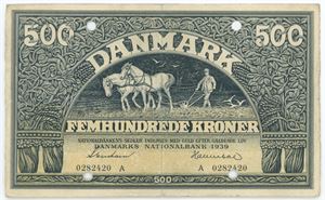 500 kroner 1939 A, nr. 0282420