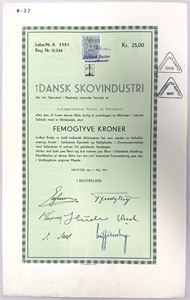 Vedex Dansk Skovindustri A/S - 1957 - Aktiebrev - 25kr.