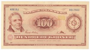 100 kroner 1961 A0 0J, nr. 0017563, Svend Nielsen / Riim