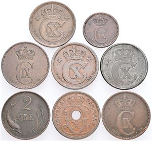 1 og 2 øre, forskellige. (8)