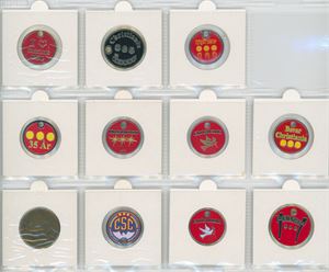 Vognpoletter, 10 stk. forskellige, samt token fra Nemoland. (11)