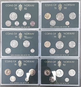 Norge - Møntsæt 1982, 83, 86, 88, 91 og 92 (6)