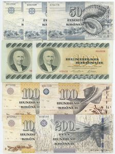 50, 100 og 200 krónur. (9)