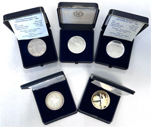 Samling medaljer, Ag (900/1000). (5)