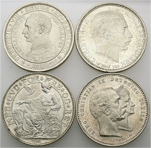 Ag erindringsmønter, 2 kroner 1892, 1903, 1906, 1912. (4)