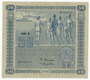 50 Markkaa 1939, no. B1042231, Litra D