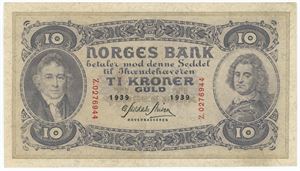 10 kroner 1939 Z, nr. 0276944