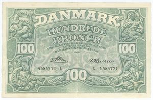 100 kroner 1950 t, nr. 4584771, Riim / A. Hansen