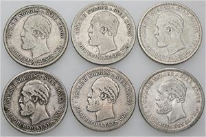 1 krone 1877, 1889, 1892, 1895, 1897, 1901. (6)