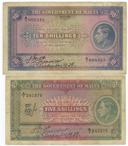 5 Shillings 1939, as well as 10 Shillings 1939. (2)