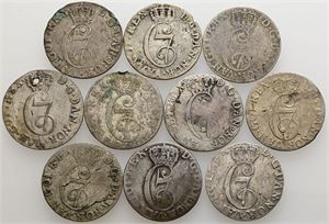 Samling 2 skilling, alle forskellige. (10)