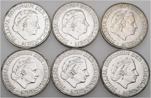 2 1/2 Gulden 1959, 1960, 1961, 1962, 1963, 1966. (6)