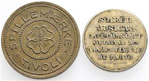 Thalia og Olympen, 8 skilling, 1864; Johan Kobberrød, 5 øre. (2)