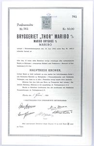 Bryggeriet Thor Maribo A/S - 1955 - Aktiebrev - 50kr.