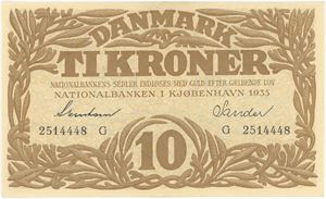 10 kroner 1935 G, nr. 2514448