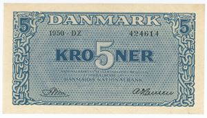 5 kroner 1950 DZ, nr. 424614, Riim / A. Hansen