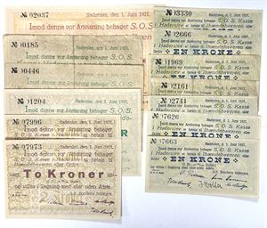 1 krone, 2-,5,- og 10 kroner, i alt 13 stk. (13)