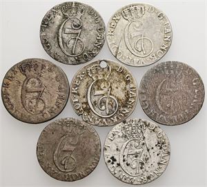 Samling 2 skilling, alle forskellige. (7)