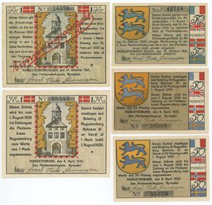 50 Pf. 1920 (2), 1921 samt 1 Mark 1920, 1921. (5)