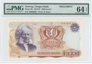 1000 kroner 1975, SPECIMEN, nr. Z0000000