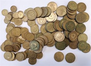 Samling 'gule' 1/2, 1 og 2 kroner. (123)