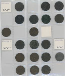 5 øre fra perioden 1874-1921, 19 stk. forskellige