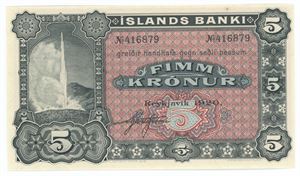 5 Krónur 1920 - blanket med én underskrift.