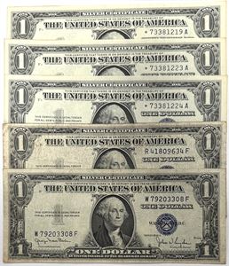 Collection 1 Dollar Silver Certificates. (5)