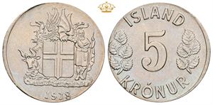 5 Krónur 1978, error coin struck on a smaller planchet